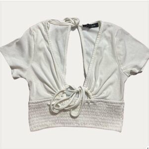 White Cut Out Front Tie Crop Top